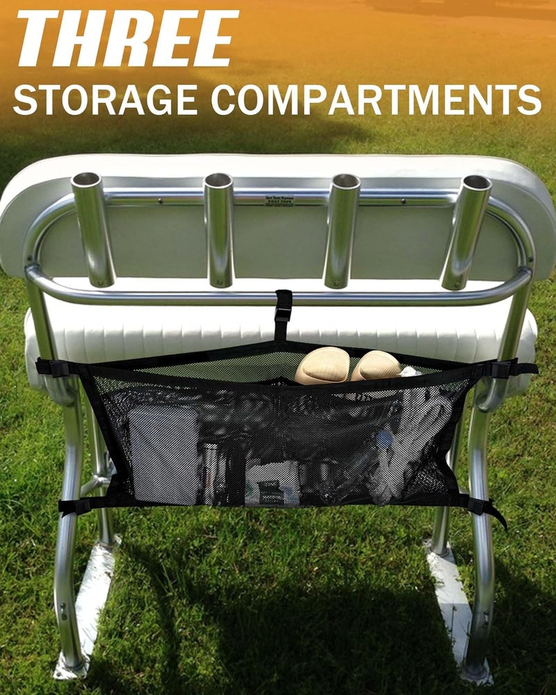 PLOZANO Boat Storage Bag with 3 Divisions, Adjustable Organizer, Mesh Tackle & Life Jacket Holder, Suspended Net for Leaning Post (24 INCH) - Image 3